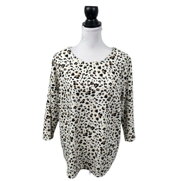 Melloday Blouse Knit Top Plus Size 1X Animal Print Keyhole 3/4 Sleeve Pullover - Picture 1 of 12